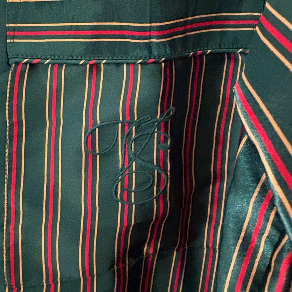 Vintage Victoria's Secret Green striped satin silky Button Down Shirt large - Picture 3 of 5